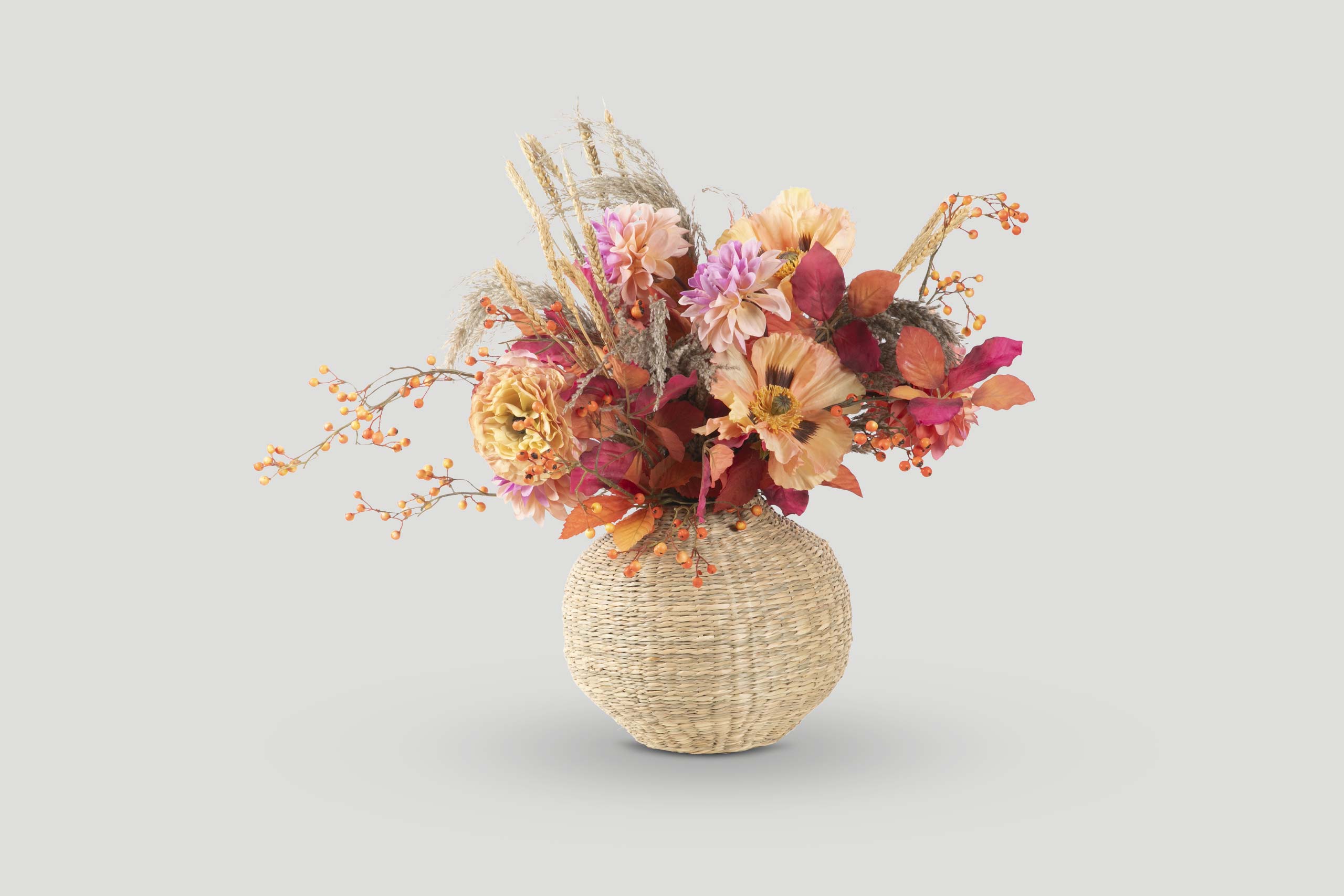 Autumn Floral Display in Woven Vase