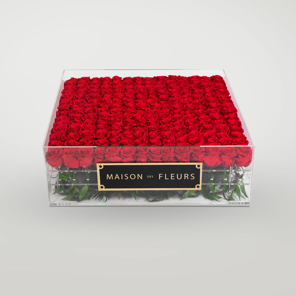 Long Life Red Roses in a 60cm Acrylic Box